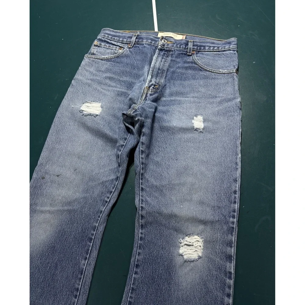 Vintage Levis 517 Bootcut Jeans 34x32 Blue Faded Distressed Denim Western Y2K